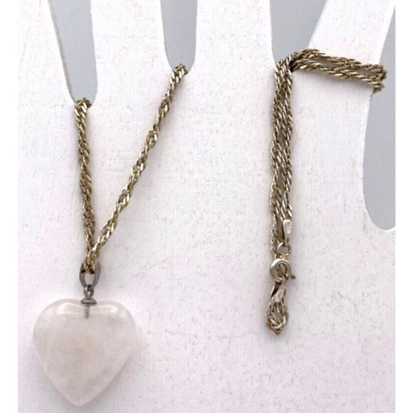Heart Shape on gold plated bail faux moon stone pendant 18" 925 Silver Chain - Picture 2 of 4